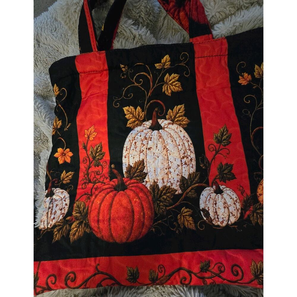 Fall Quilted Colorful Pumpkin Tote Bag 16" x 15" - Picture 3 of 7